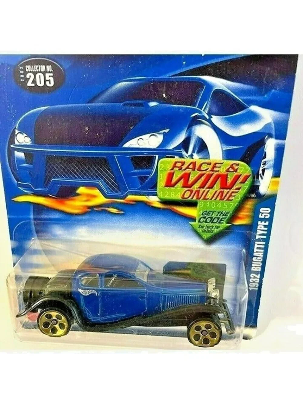 Vintage Die Cast Hot Wheels 2001 1932 Bugatti Type 50 Car Collector No 205 Blue